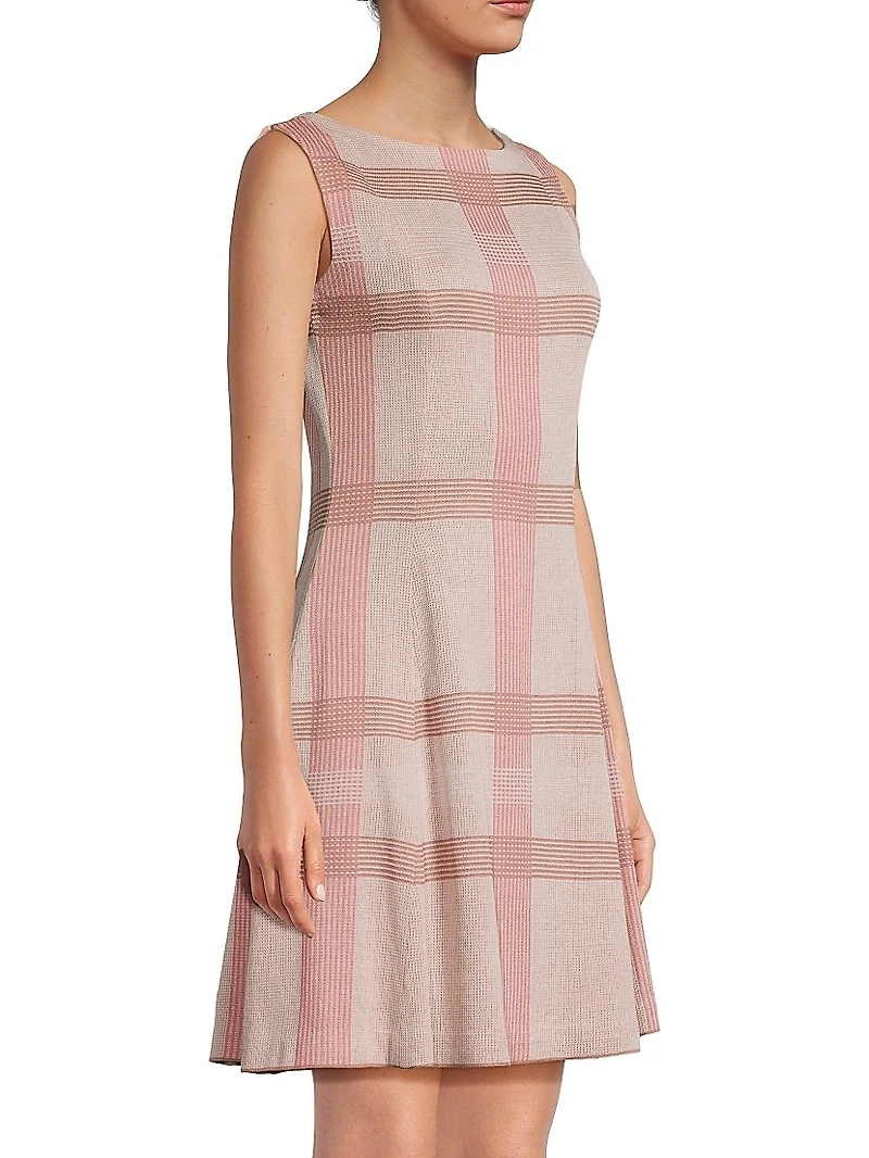 A-Line Multi-Color Plaid Knit Minidress