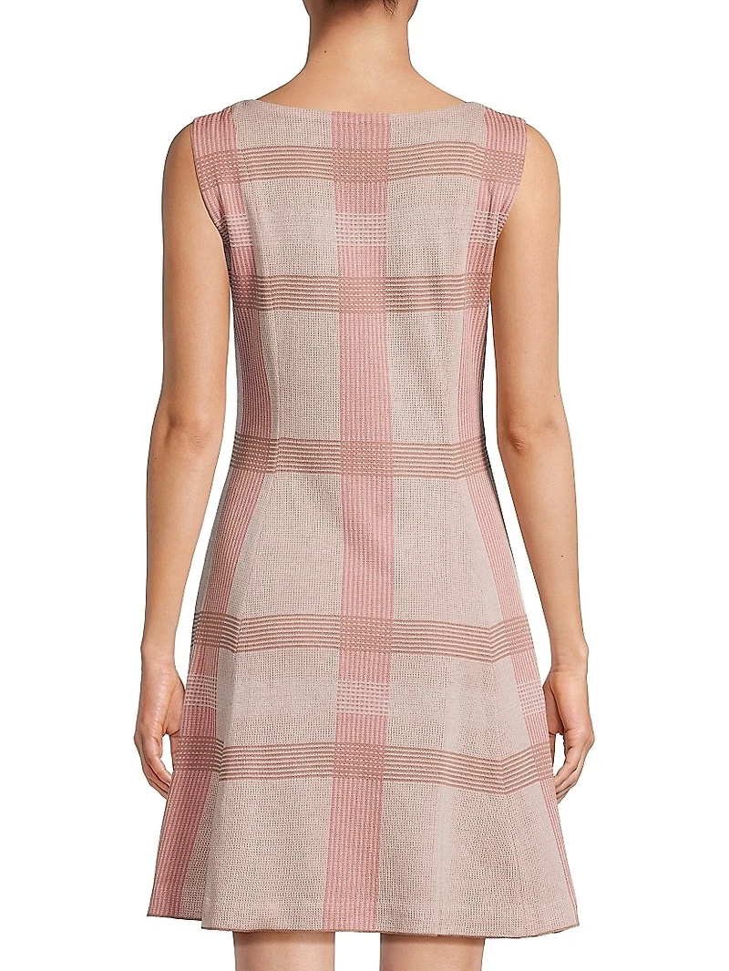 A-Line Multi-Color Plaid Knit Minidress