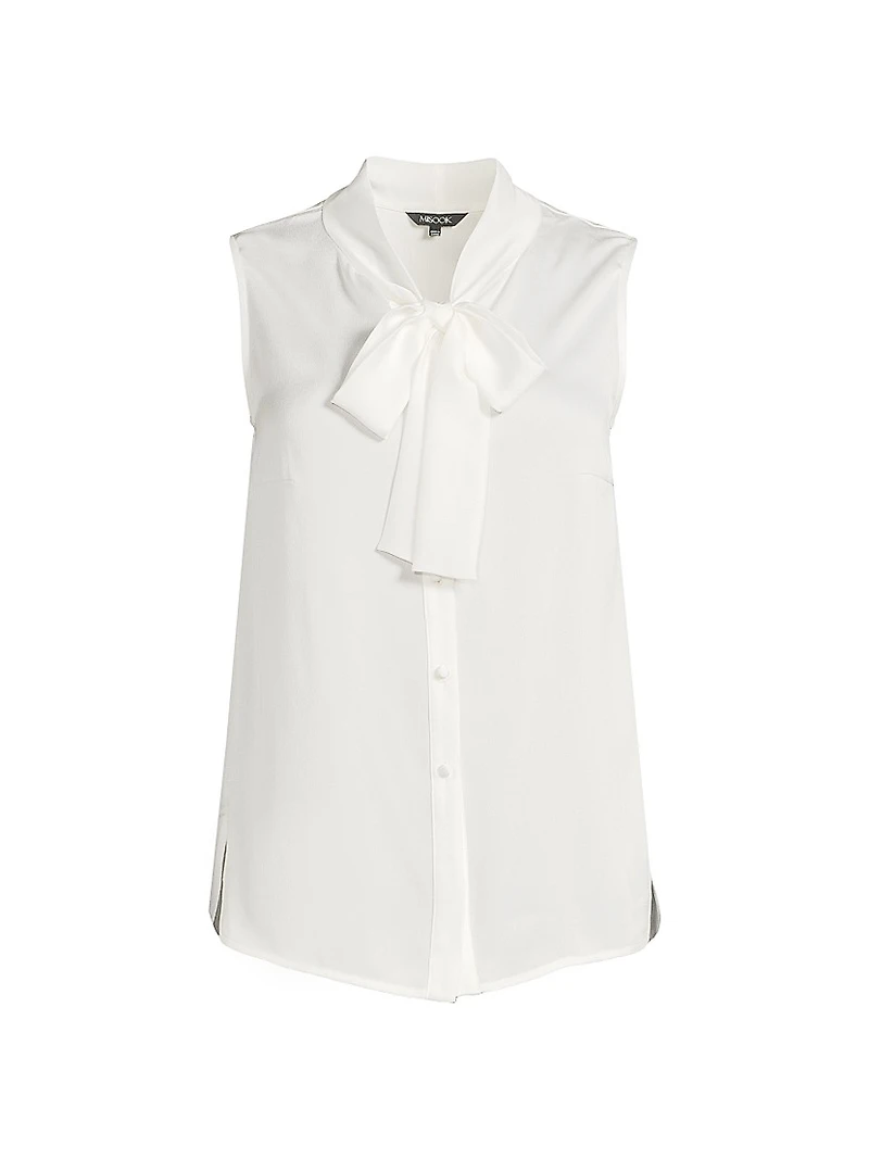 Tieneck Sleeveless Button-Front Blouse