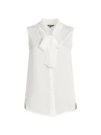 Tieneck Sleeveless Button-Front Blouse