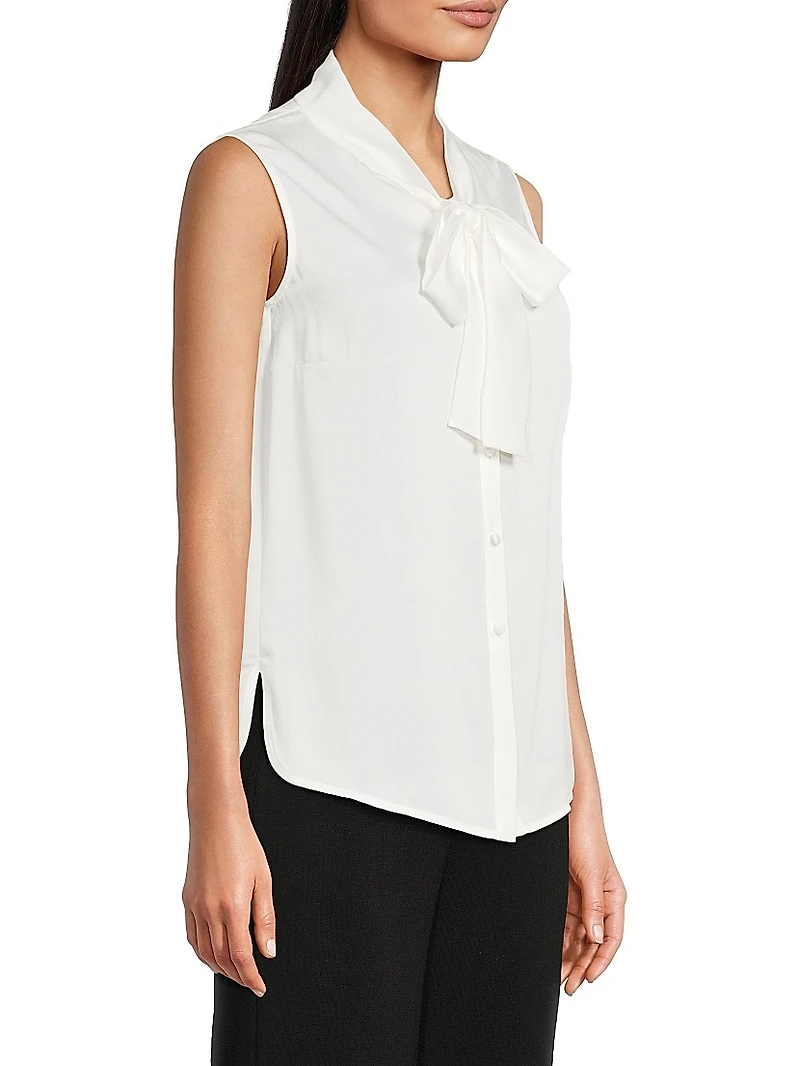 Tieneck Sleeveless Button-Front Blouse