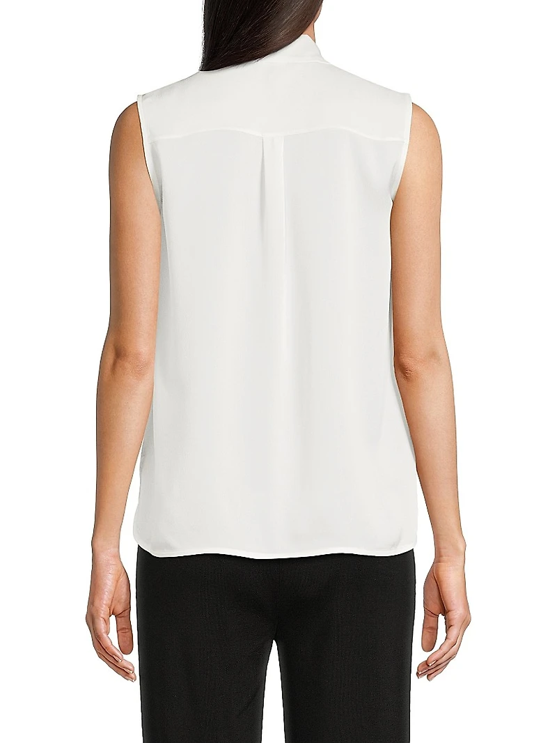 Tieneck Sleeveless Button-Front Blouse