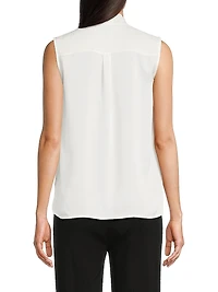 Tieneck Sleeveless Button-Front Blouse