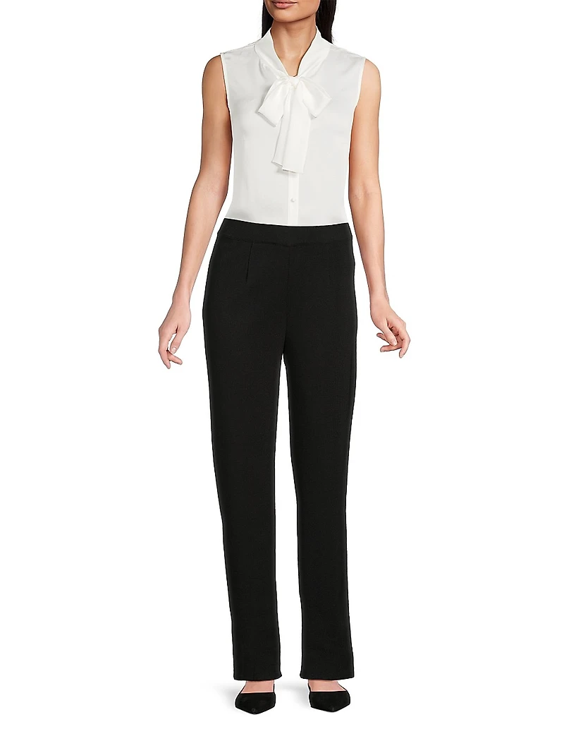 Tieneck Sleeveless Button-Front Blouse