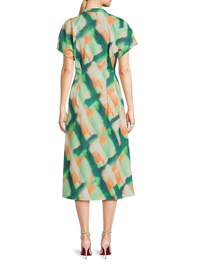 Fit & Flare Crepe De Chine Button-Front Midi-Dress