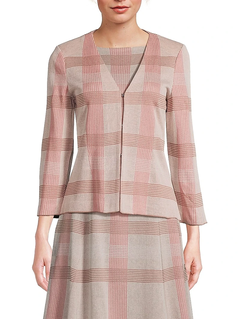 Tailored Plaid Knit Jacket