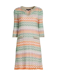 Pointelle Zigzag Lined Knit Shift Dress
