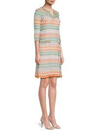 Pointelle Zigzag Lined Knit Shift Dress
