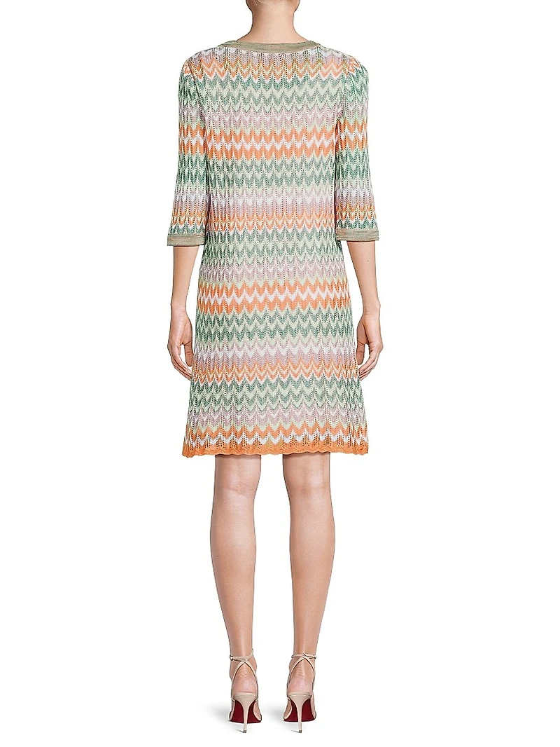 Pointelle Zigzag Lined Knit Shift Dress