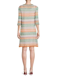 Pointelle Zigzag Lined Knit Shift Dress