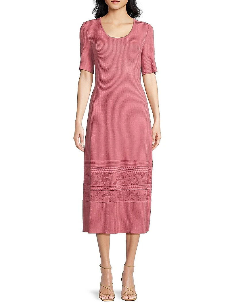 A-Line Ribbed-Knit Midi-Dress