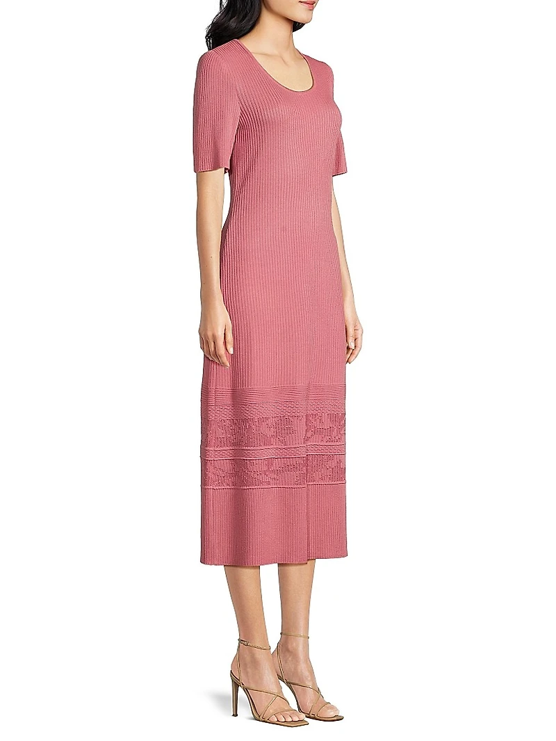 A-Line Ribbed-Knit Midi-Dress