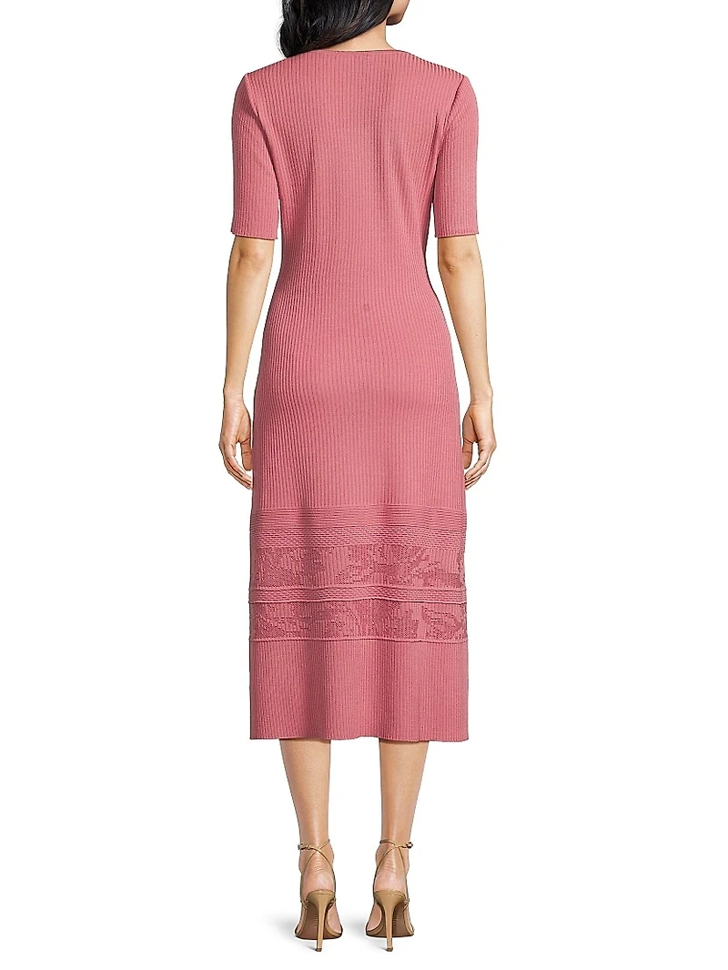 A-Line Ribbed-Knit Midi-Dress