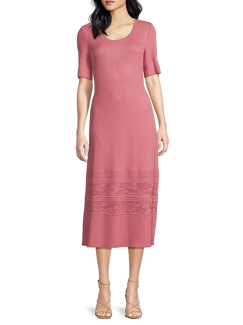 A-Line Ribbed-Knit Midi-Dress