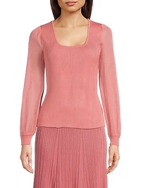 Sheer Sleeve Rib-Knit Top