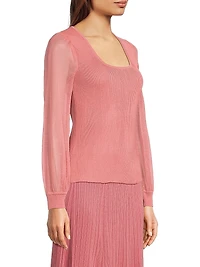 Sheer Sleeve Rib-Knit Top