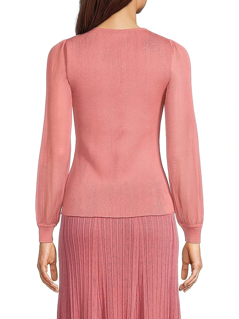 Sheer Sleeve Rib-Knit Top