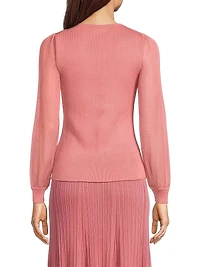 Sheer Sleeve Rib-Knit Top