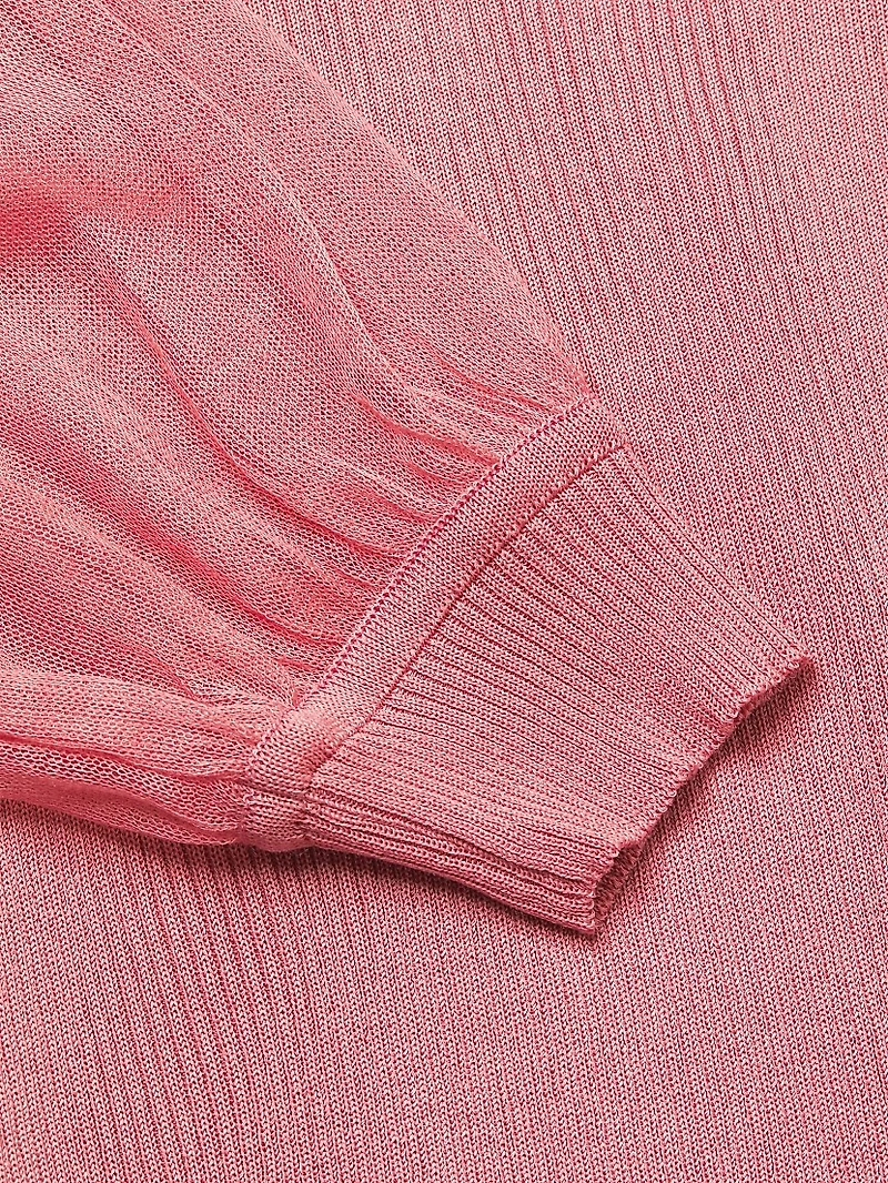 Sheer Sleeve Rib-Knit Top