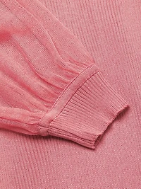 Sheer Sleeve Rib-Knit Top