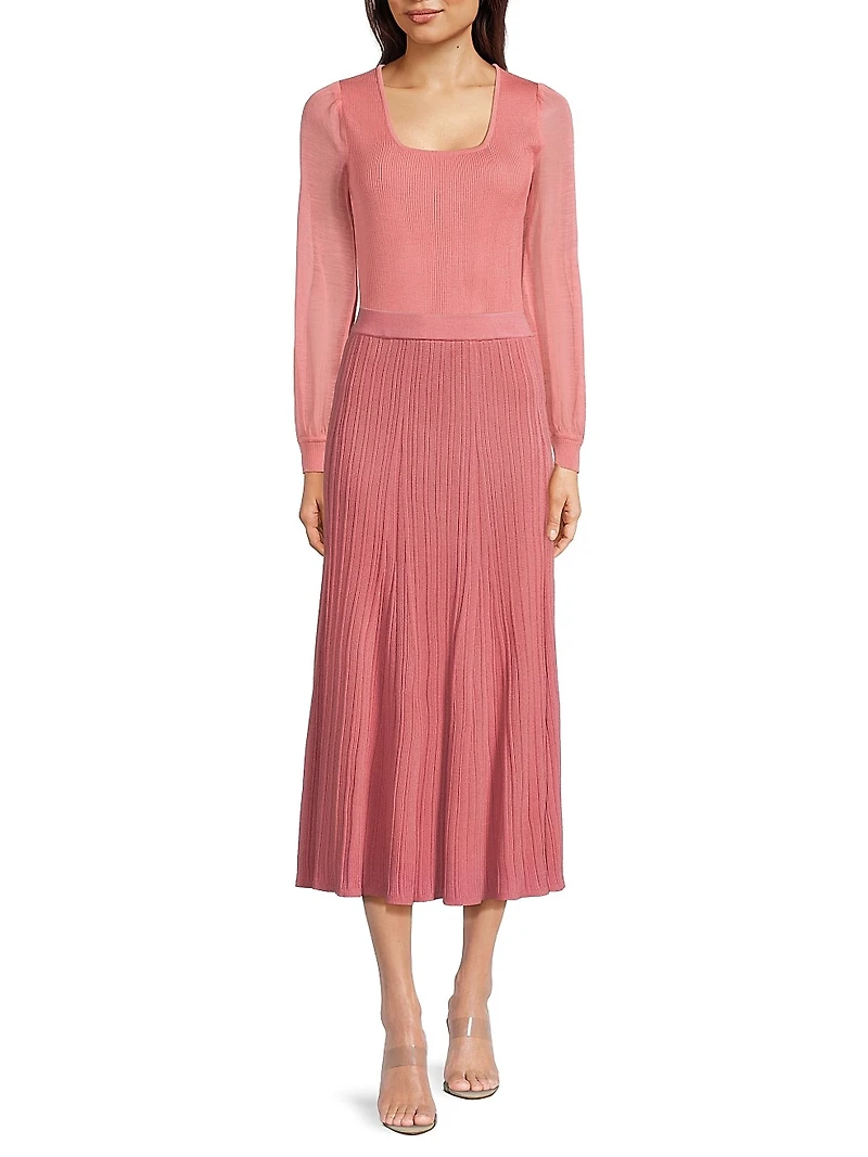 Sheer Sleeve Rib-Knit Top