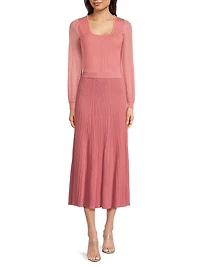 Sheer Sleeve Rib-Knit Top