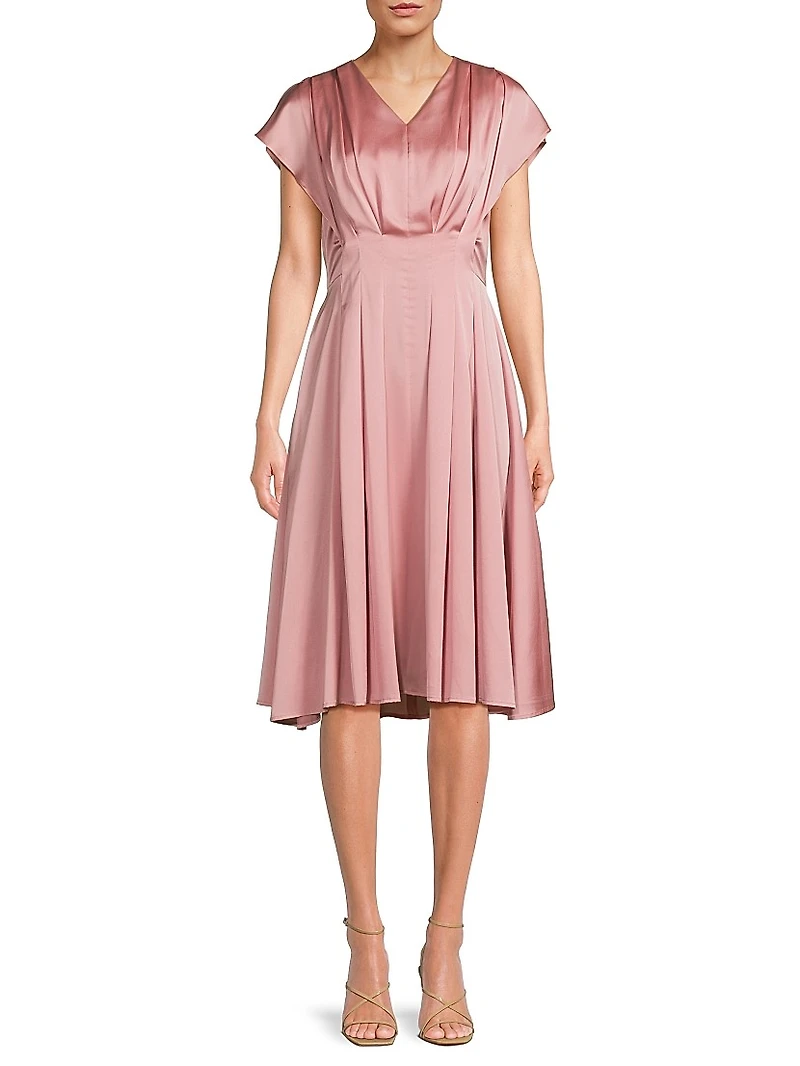 Charmeuse Flutter-Sleeve Dress