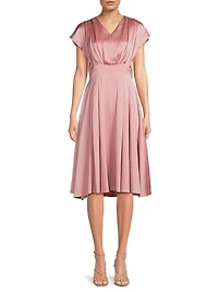 Charmeuse Flutter-Sleeve Dress