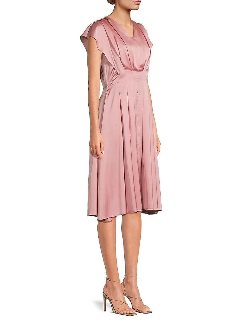 Charmeuse Flutter-Sleeve Dress