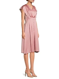 Charmeuse Flutter-Sleeve Dress