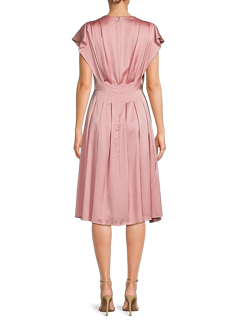 Charmeuse Flutter-Sleeve Dress