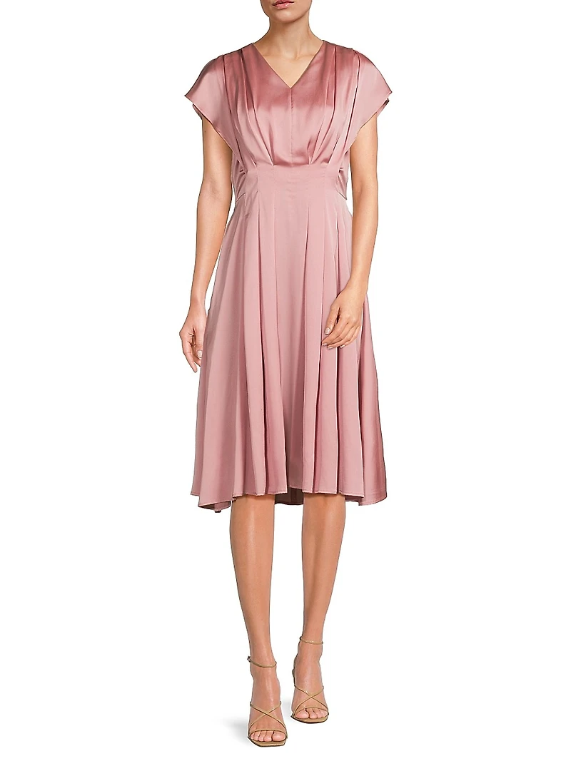 Charmeuse Flutter-Sleeve Dress