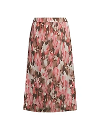 Brushstroke Crepe de Chine Midi-Skirt
