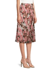 Brushstroke Crepe de Chine Midi-Skirt