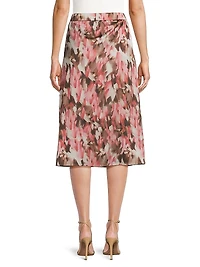 Brushstroke Crepe de Chine Midi-Skirt