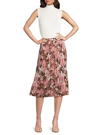 Brushstroke Crepe de Chine Midi-Skirt