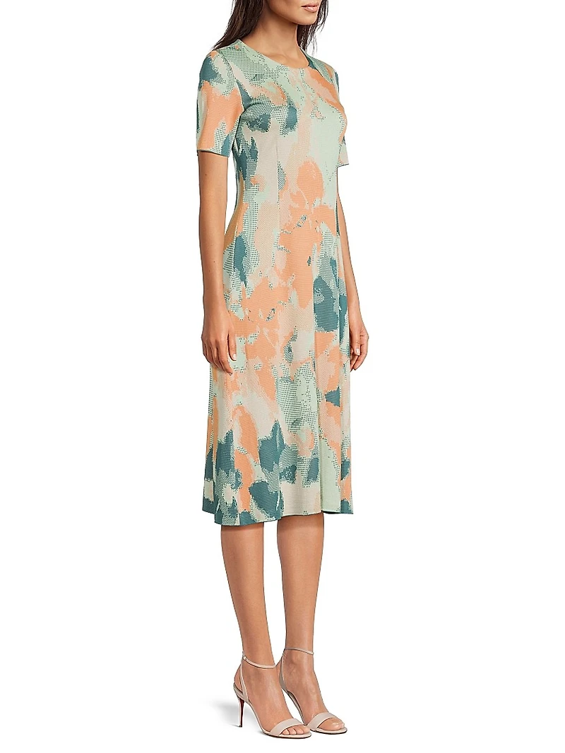 Floral A-Line Knit Midi-Dress