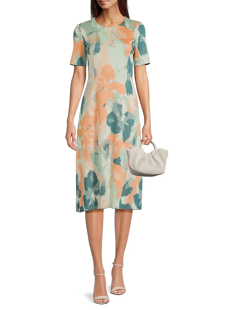 Floral A-Line Knit Midi-Dress