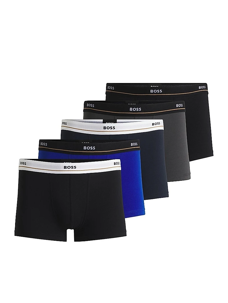 Five-Pack of Stretch-Cotton Trunks with Logo Waistbands
