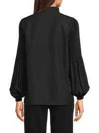 Pleated Stretch-Crêpe Bishop-Sleeve Blouse