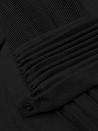 Pleated Stretch-Crêpe Bishop-Sleeve Blouse