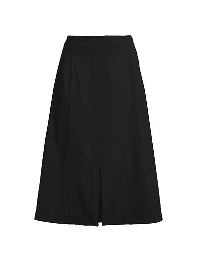 A-Line Front-Slit Stretch Midi-Skirt