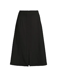 A-Line Front-Slit Stretch Midi-Skirt