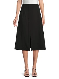 A-Line Front-Slit Stretch Midi-Skirt