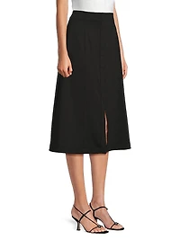 A-Line Front-Slit Stretch Midi-Skirt