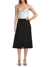 A-Line Front-Slit Stretch Midi-Skirt