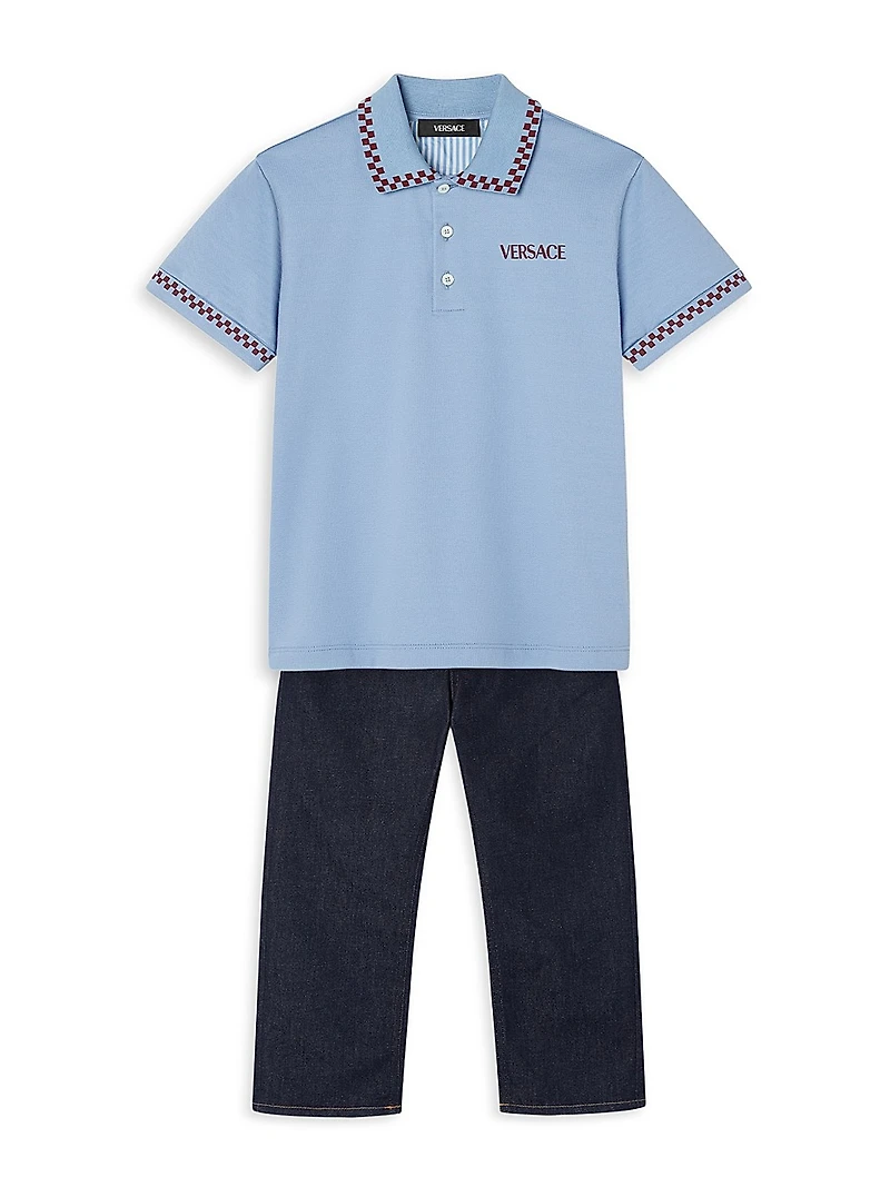 Little Boy's & Logo Damier Piqué Polo Shirt