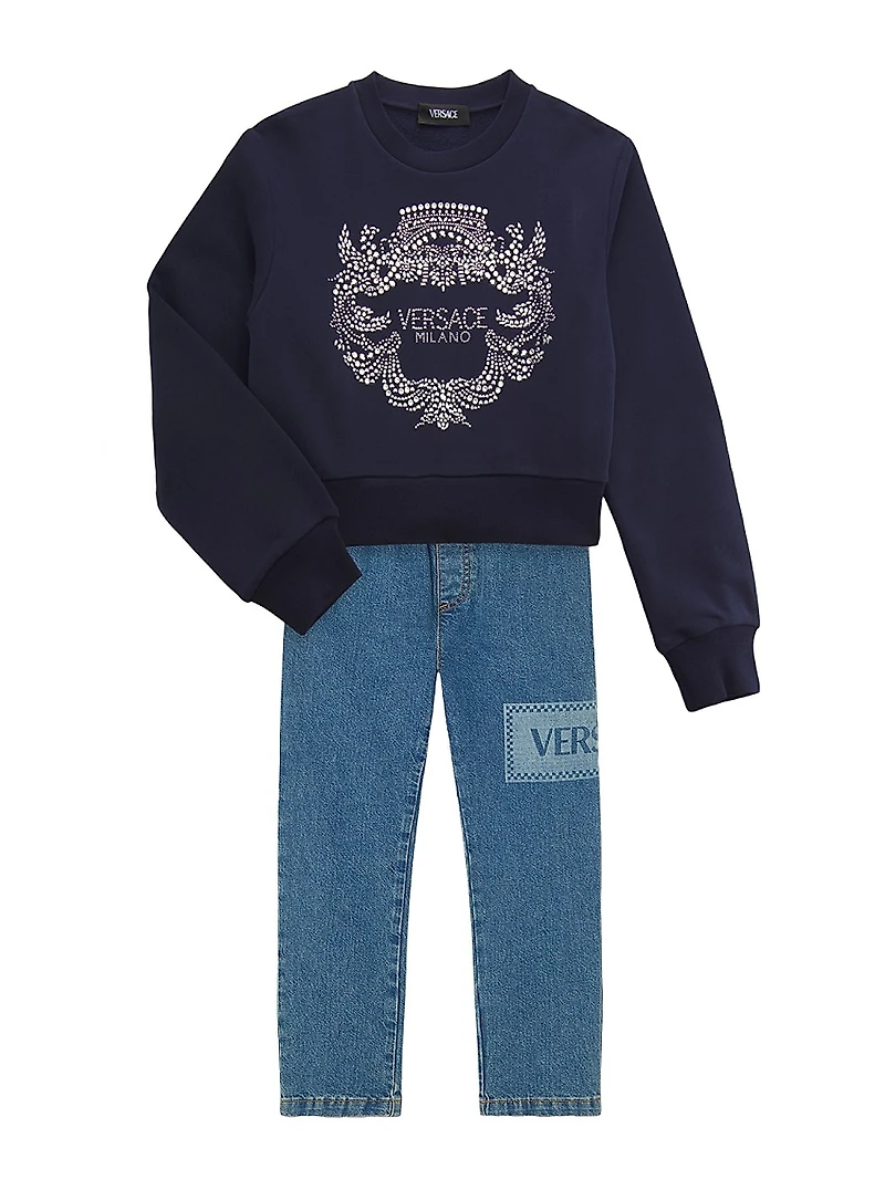 Little Girl's & Rhinestone Logo Crest Fleece Sweatshirt