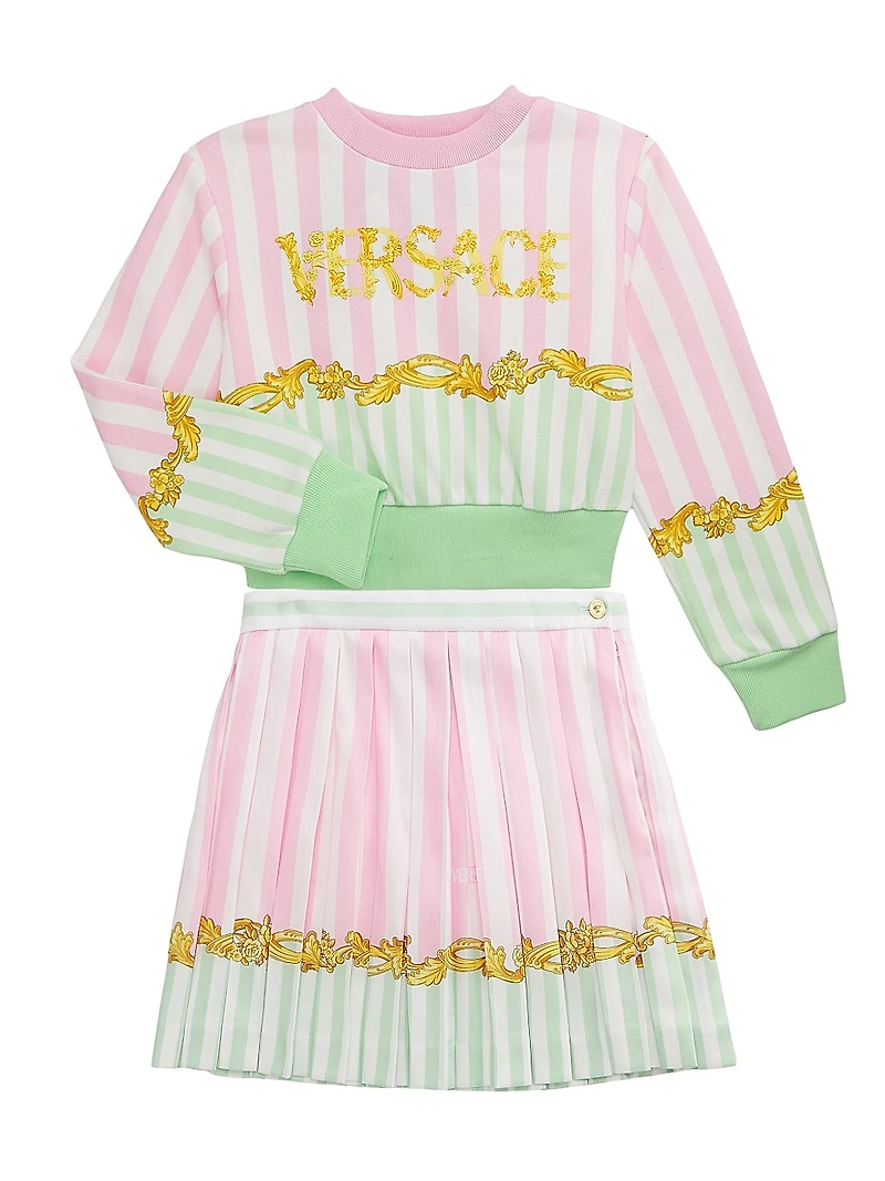 Little Girl's & Logo Striped Crewneck Sweatshirt