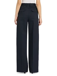 Mixed-Media Cotton & Wool Wide-Leg Trousers